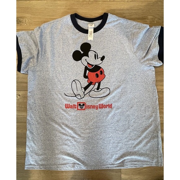 Disney World Mickey Mouse Shirt Men XXL Heather Blue Navy‎ Trim - Picture 1 of 10